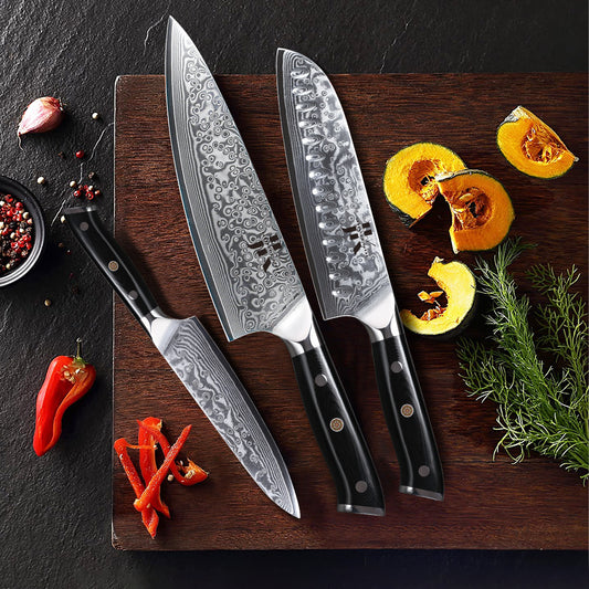 Ryuha (Flowing Waves) – 3-Piece Damascus Knife Set